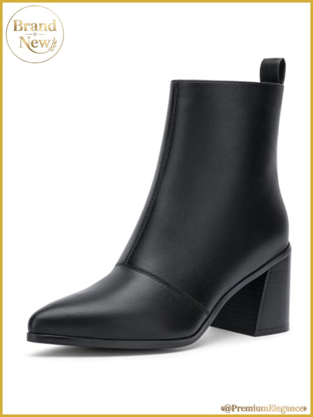 Women's Pointed Toe Ankle Chunky Block High Heel Boots Back Zipper